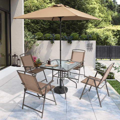 Pellebant 6pc Patio Dining Set with 4 Folding Chairs, Table & Umbrella
