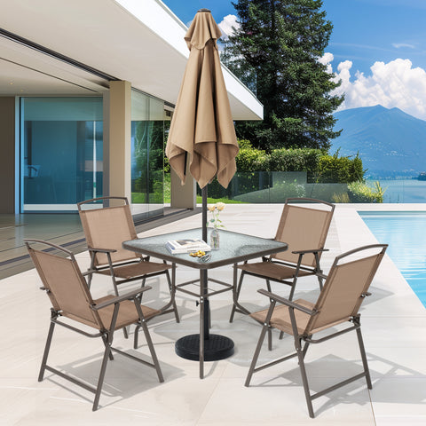 Pellebant 6pc Patio Dining Set with 4 Folding Chairs, Table & Umbrella