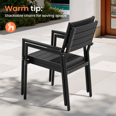 Rectangular Aluminum Outdoor Dining Table with Umbrella Hole and Stackable Chairs Set