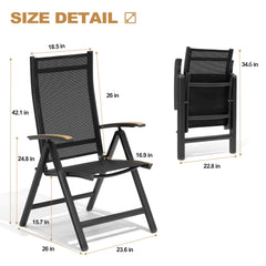 Aluminum Outdoor Dining Table with Umbrella Hole and Teak Armrest Folding Chairs Set