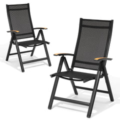 Aluminum Outdoor Folding Dining Chairs with Textilene Mesh Seat, Set of 2