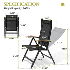 Aluminum Outdoor Folding Dining Chairs with Textilene Mesh Seat, Set of 2