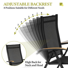 Aluminum Outdoor Folding Dining Chairs with Textilene Mesh Seat, Set of 2