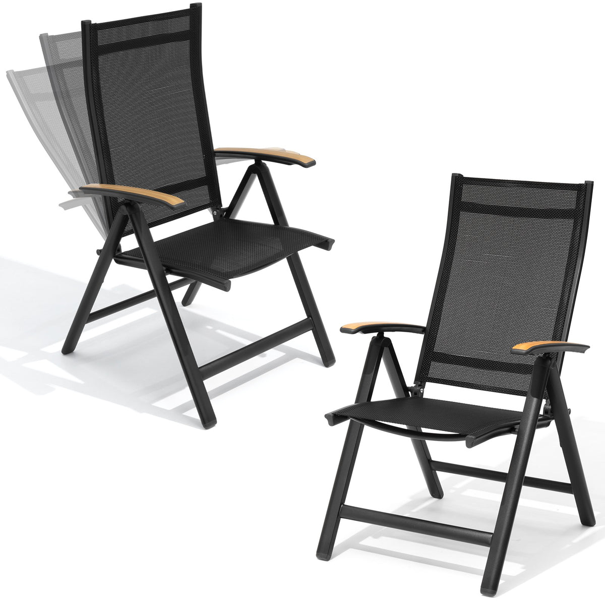 Aluminum Outdoor Folding Dining Chairs with Textilene Mesh Seat, Set of 2