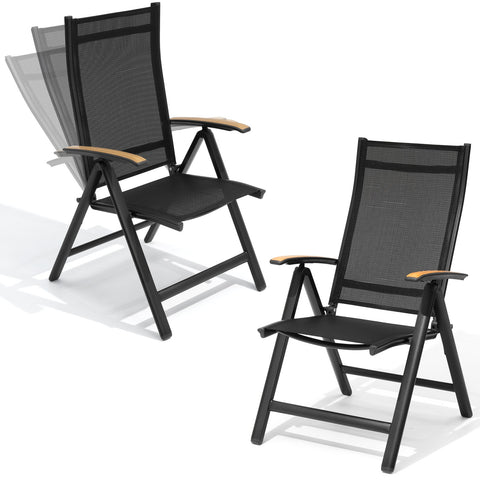 Aluminum Outdoor Folding Dining Chairs with Textilene Mesh Seat, Set of 2