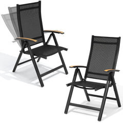 Aluminum Outdoor Folding Dining Chairs with Textilene Mesh Seat, Set of 2