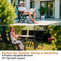 Aluminum Outdoor Dining Table with Umbrella Hole and Teak Armrest Folding Chairs Set