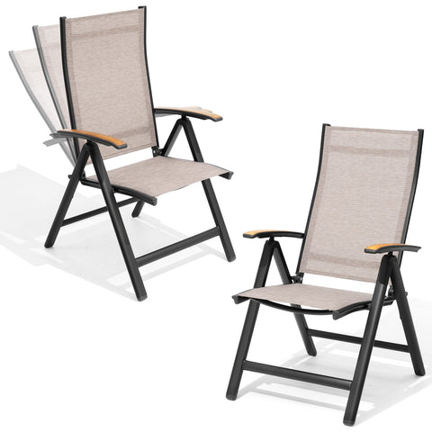 Aluminum Outdoor Folding Dining Chairs with Textilene Mesh Seat, Set of 2