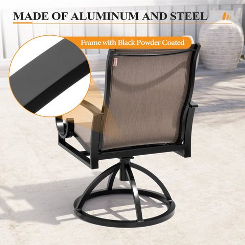 Pellebant Aluminum Outdoor Swivel Dining Chairs Set of 2 with Sunbrella Fabric