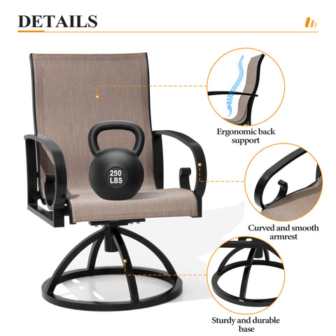 Pellebant Aluminum Outdoor Swivel Dining Chairs Set of 2 with Sunbrella Fabric