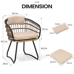 Aluminum Outdoor Patio Dining Table with Umbrella Hole and Wicker Chairs with Cushions Set