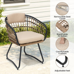 Aluminum Outdoor Patio Dining Table with Umbrella Hole and Wicker Chairs with Cushions Set