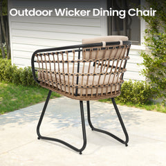 Aluminum Outdoor Patio Dining Table with Umbrella Hole and Wicker Chairs with Cushions Set