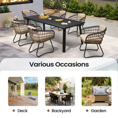 Aluminum Outdoor Patio Dining Table with Umbrella Hole and Wicker Chairs with Cushions Set