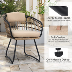 Rattan Outdoor Patio Dining Chairs with Cushions and Armrests, Set of 2