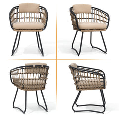 Rattan Outdoor Patio Dining Chairs with Cushions and Armrests, Set of 2