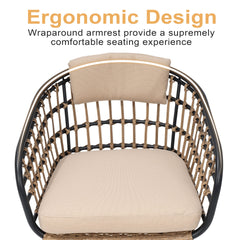 Rattan Outdoor Patio Dining Chairs with Cushions and Armrests, Set of 2