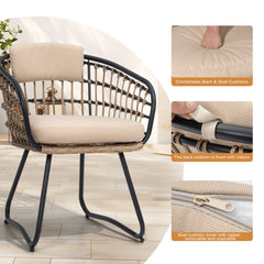 Rattan Outdoor Patio Dining Chairs with Cushions and Armrests, Set of 2