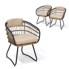 Rattan Outdoor Patio Dining Chairs with Cushions and Armrests, Set of 2