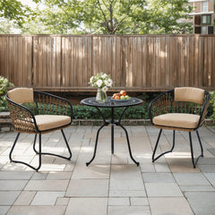 Rattan Outdoor Patio Dining Chairs with Cushions and Armrests, Set of 2