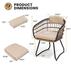 Rattan Outdoor Patio Dining Chairs with Cushions and Armrests, Set of 2