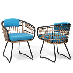 Rattan Outdoor Patio Dining Chairs with Cushions and Armrests, Set of 2