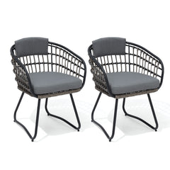 Rattan Outdoor Patio Dining Chairs with Cushions and Armrests, Set of 2