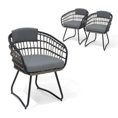 Rattan Outdoor Patio Dining Chairs with Cushions and Armrests, Set of 2