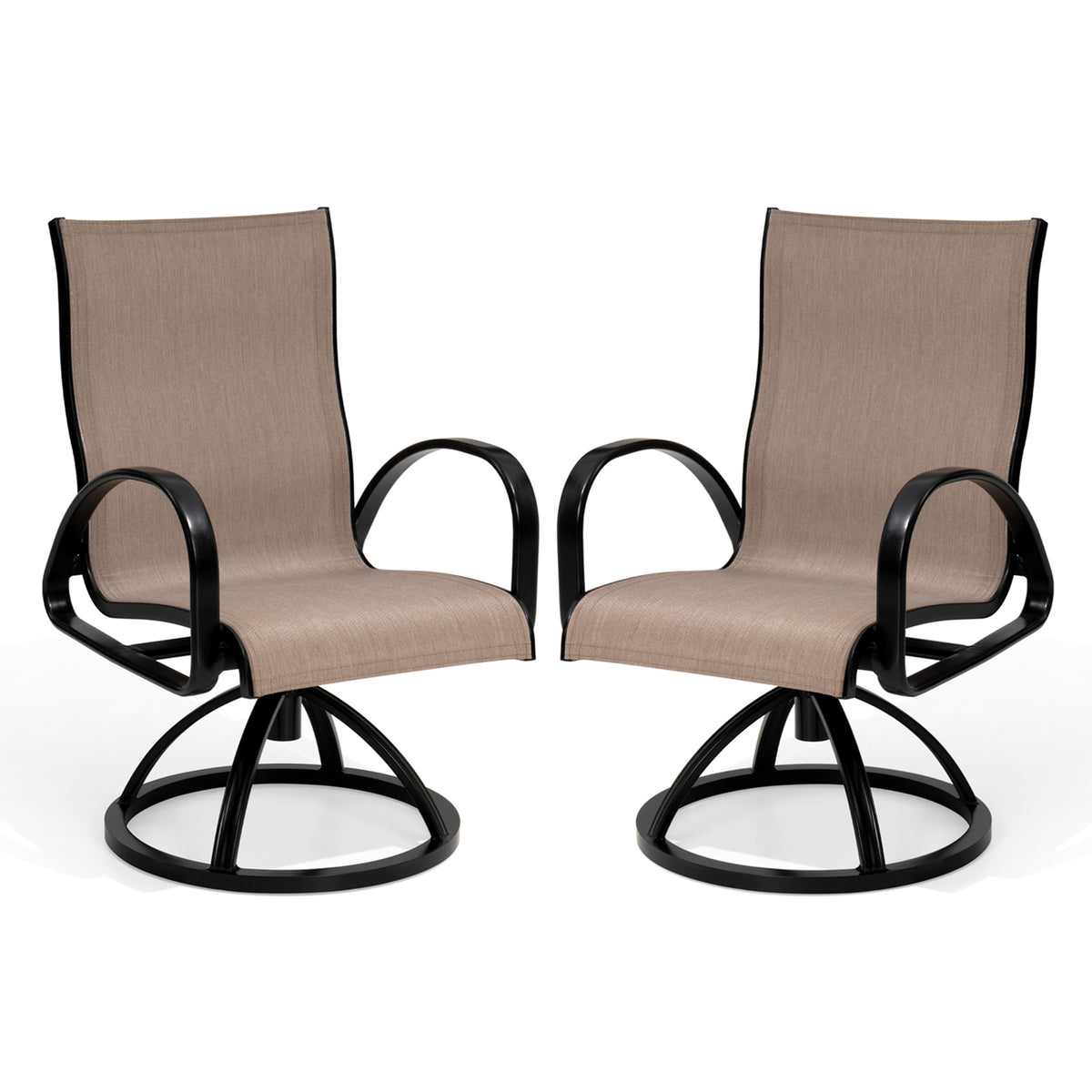 Aluminum Outdoor Swivel Dining Chairs with Straight Armrests, Set of 2