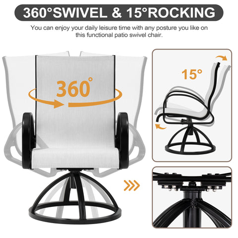Pellebant Aluminum Outdoor Swivel Dining Chairs Set of 2 with Sunbrella Fabric