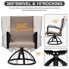 Aluminum Outdoor Patio Dining Table with Umbrella Hole and Sunbrella Swivel Rocking Chairs Set