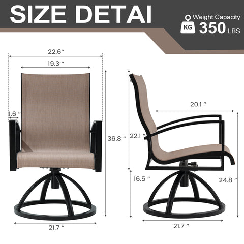 Aluminum Outdoor Swivel Rocking Dining Chairs with Sunbrella Cushions, Set of 2