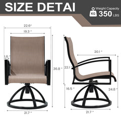 Aluminum Outdoor Patio Dining Table with Umbrella Hole and Sunbrella Swivel Rocking Chairs Set
