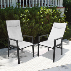 Aluminum Outdoor Adjustable High Back Dining Chairs with Padded Headrest, Set of 2
