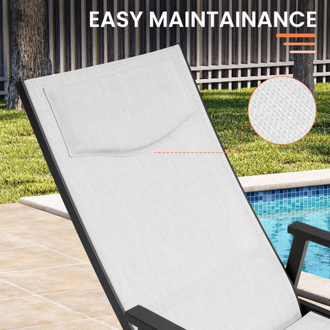 Pellebant Aluminum Outdoor Adjustable High Back Dining Chairs Set of 2 with Armrest and Padded Headrest