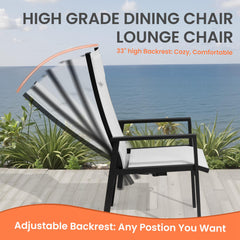 Aluminum Outdoor Adjustable High Back Dining Chairs with Padded Headrest, Set of 2