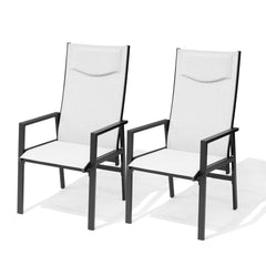 Aluminum Outdoor Adjustable High Back Dining Chairs with Padded Headrest, Set of 2