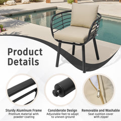 Aluminum Outdoor Patio Dining Chairs with Sunbrella Seat and Back Cushions, Set of 2