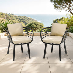 Aluminum Outdoor Patio Dining Chairs with Sunbrella Seat and Back Cushions, Set of 2