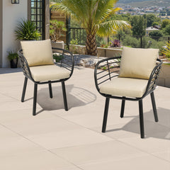 Aluminum Outdoor Patio Dining Chairs with Sunbrella Seat and Back Cushions, Set of 2