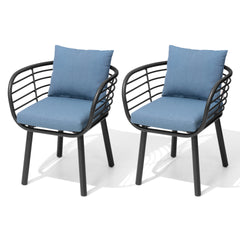 Aluminum Outdoor Patio Dining Chairs with Sunbrella Seat and Back Cushions, Set of 2