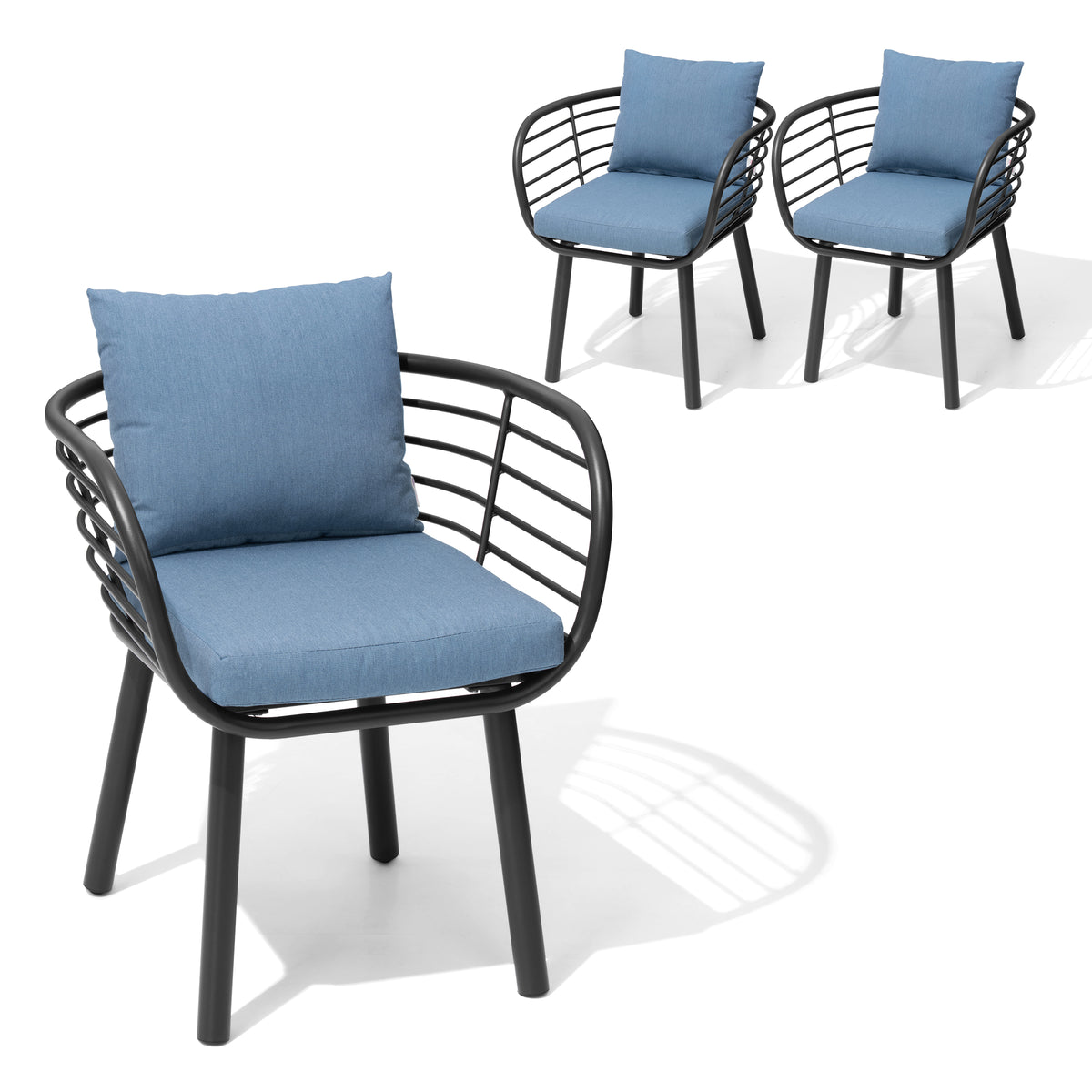 Aluminum Outdoor Patio Dining Chairs with Sunbrella Seat and Back Cushions, Set of 2