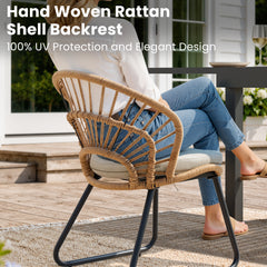PE Rattan Outdoor Patio Chair Set of 2 with Cushion