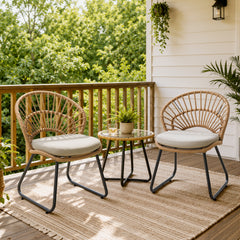 PE Rattan Outdoor Patio Chair Set of 2 with Cushion