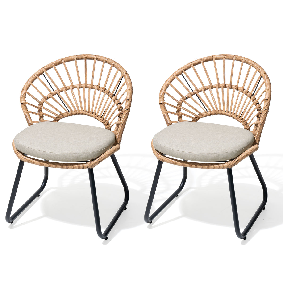 PE Rattan Outdoor Patio Chair Set of 2 with Cushion