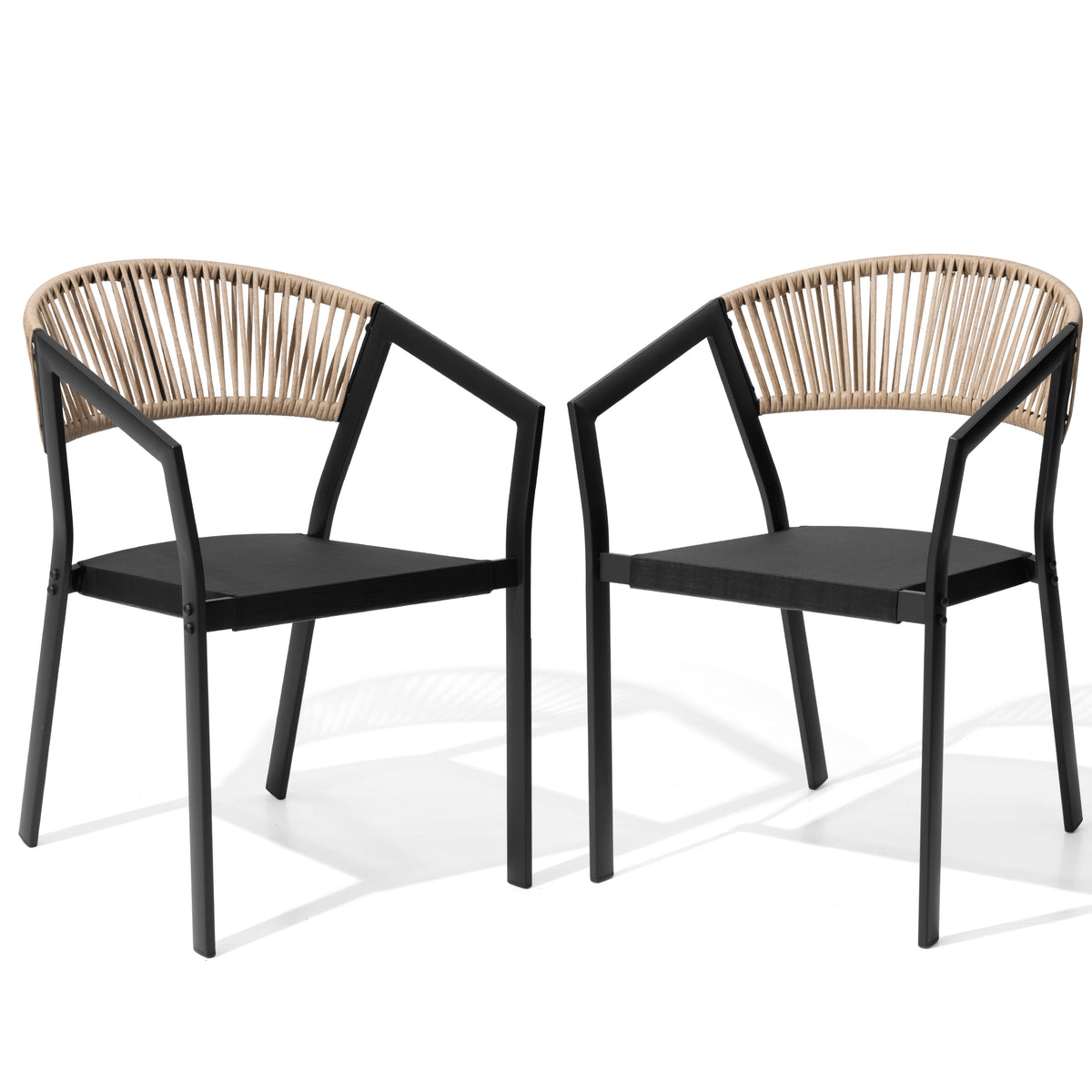 Aluminum Outdoor Stackable Dining Chairs with Woven Rope Back