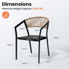 Aluminum Outdoor Stackable Dining Chairs with Woven Rope Back
