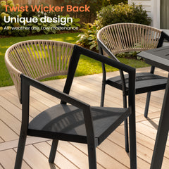 Aluminum Outdoor Stackable Dining Chairs with Woven Rope Back
