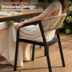 Aluminum Outdoor Stackable Dining Chairs with Woven Rope Back