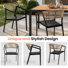 Aluminum Outdoor Stackable Dining Chairs with Woven Rope Back